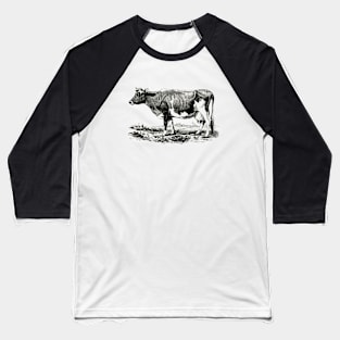 Cow Black and White Illustration Baseball T-Shirt